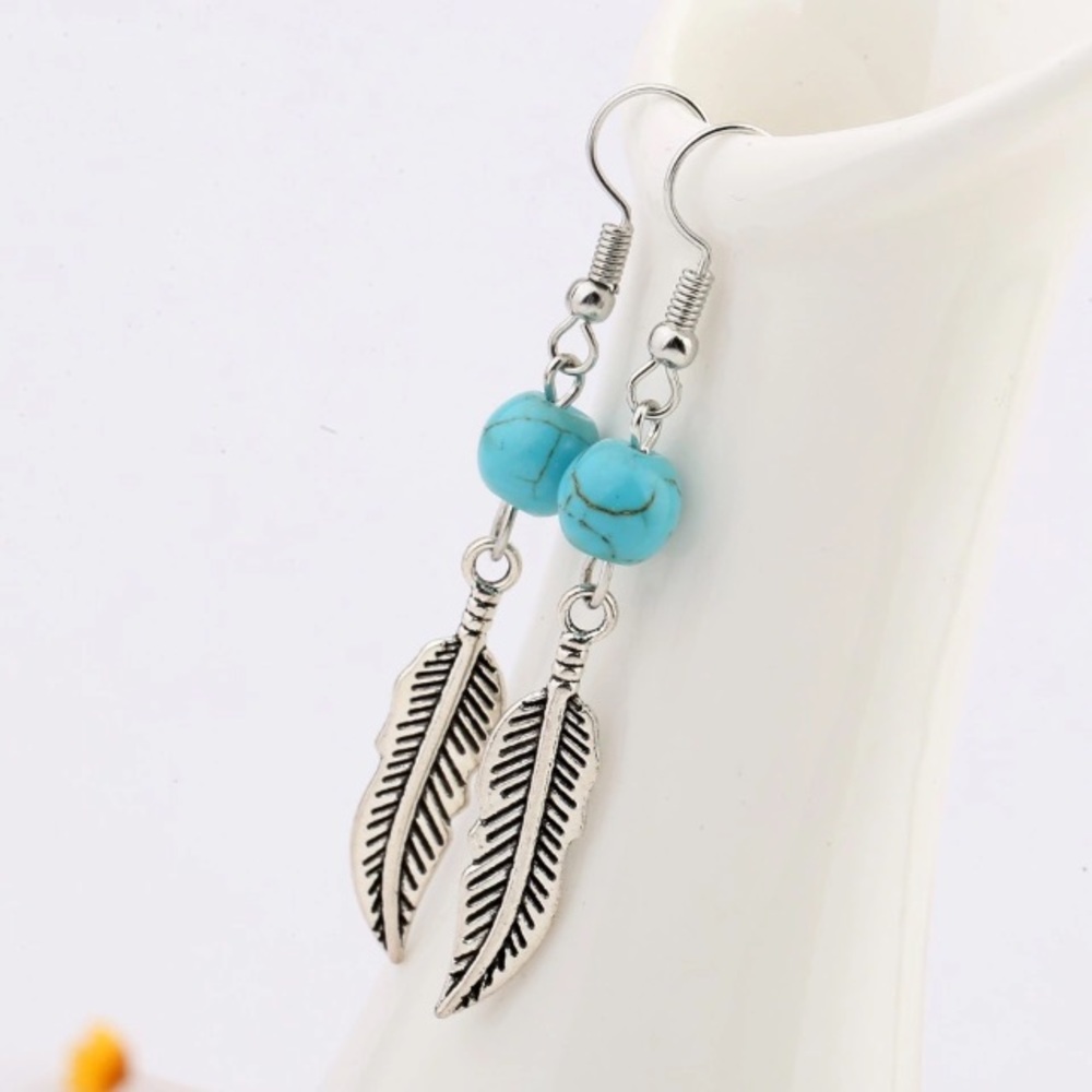 🎉Bohemian Style BlueBeads Leaves Earrings - Picture 3 of 5